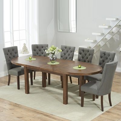 Gray Dining Tables Regarding Recent Chevron Dark Oak Oval Extending Dining Table With 6 Albany (Photo 1 of 20)