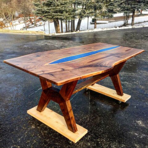 Latest Black And Walnut Dining Tables Regarding Black Walnut Epoxy River Dining Table (View 4 of 20)