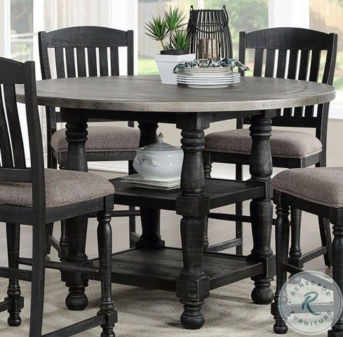Light Brown Dining Tables With Well Known Brenham Distressed Gray And Weathered Washed Black Round (Photo 19 of 20)