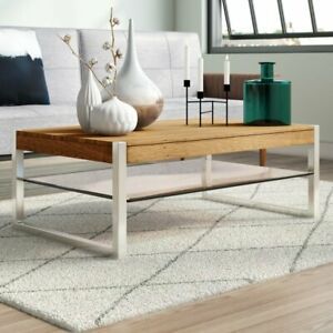 Modanuvo Modern Solid Oak Coffee Table Glass Shelf Within Preferred Round Hairpin Leg Dining Tables (View 16 of 20)