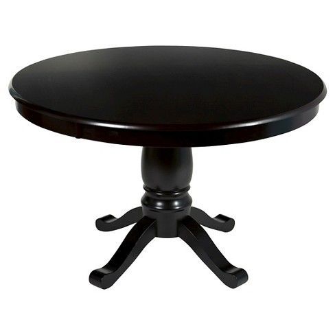 Most Current Round Pedestal Dining Tables With One Leaf With Regard To Alexa Pedestal Dining Table Black – Buylateral (Photo 11 of 20)
