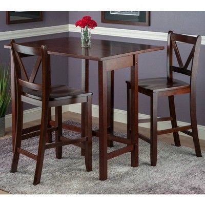 Most Popular 3 Piece Lynnwood Set Drop Leaf High Table With V Back Inside Walnut Tove Dining Tables (View 6 of 20)