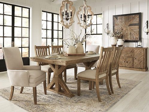 Most Popular Grindleburg Light Brown Dining Table & 6 Side Chairs Within Brown Dining Tables (View 2 of 20)
