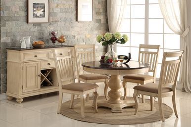 Most Popular Timeless Two Tone Off White Brown Cherry Dining Table Set For Vintage Brown 48 Inch Round Dining Tables (View 9 of 20)
