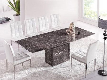 Most Recent White And Black Dining Tables Regarding Zeus Brown Grey Marble Extending Dining Table And 8 White (View 3 of 20)