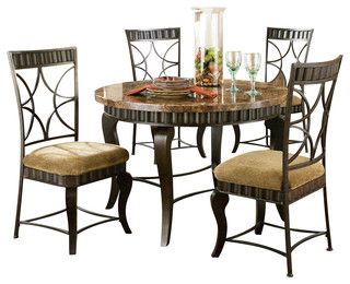 Silver Dining Tables In Widely Used Steve Silver Hamlyn 5 Piece Marble Top 44 Inch Round (View 6 of 20)