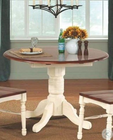 Widely Used Round Dual Drop Leaf Pedestal Tables With Regard To British Isles 42" Merlot Buttermilk Round Double Drop Leaf (Photo 14 of 20)