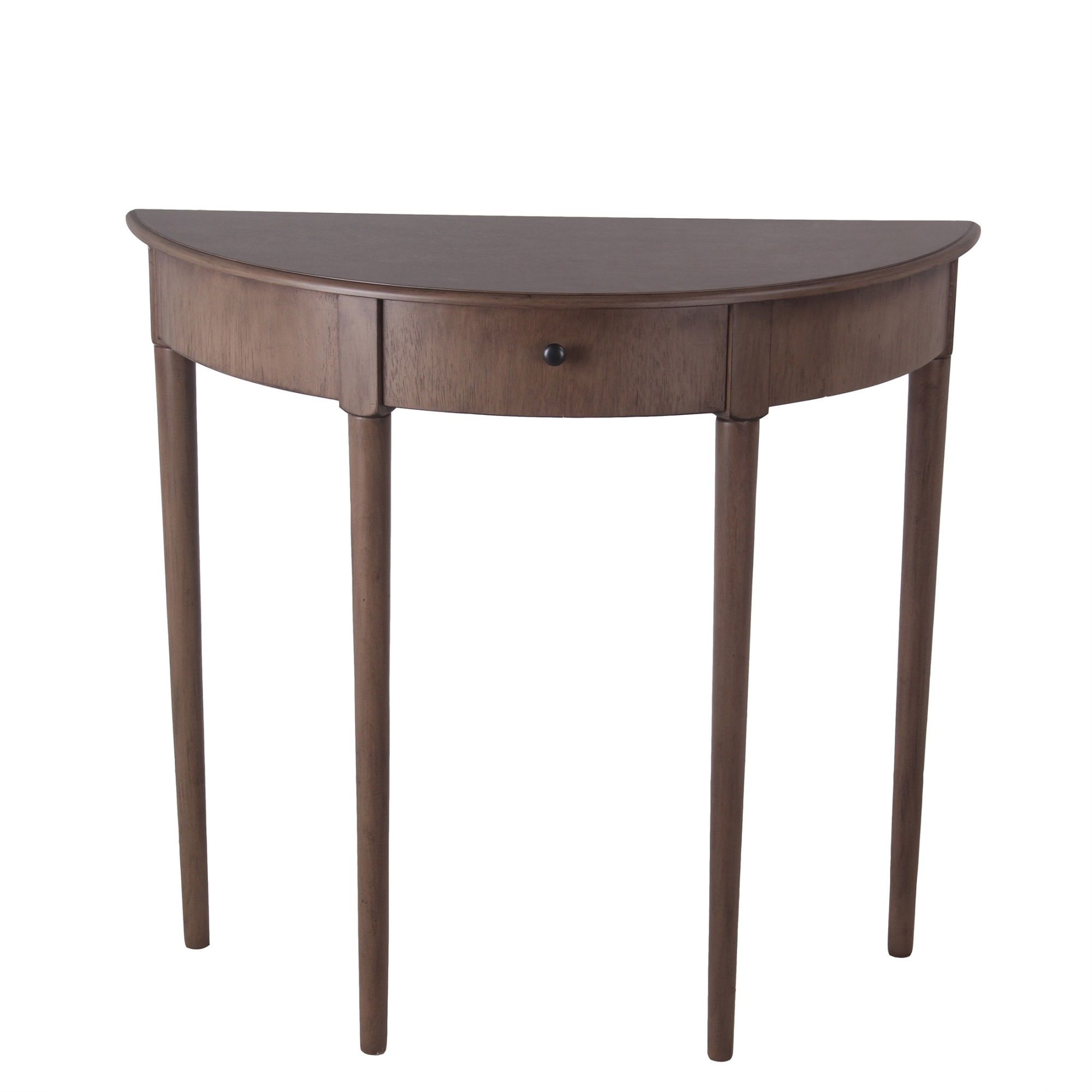 1 Drawer Half Moon Console Table With Round Legs, Brown Throughout Polished Chrome Round Console Tables (Photo 13 of 20)