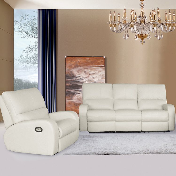100% Top Grain White Leather Sofa Set,zero Gravity Genuine Throughout White Grained Wood Hexagonal Console Tables (Photo 2 of 20)