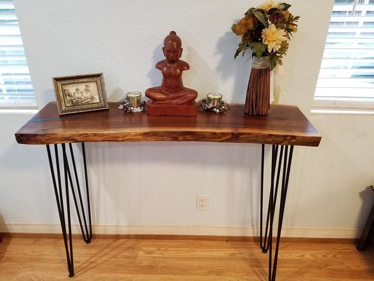 12 14 Wide Live Edge Console Table Or Entry Table Black In Walnut Wood And Gold Metal Console Tables (View 9 of 20)