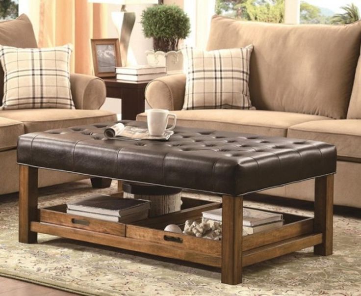 12 Round Tufted Leather Ottoman Coffee Table Inspiration For Tufted Ottoman Console Tables (Photo 10 of 20)