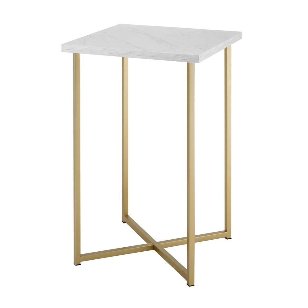 16" Square End Table – White Faux Marble / Gold Pertaining To Square Black And Brushed Gold Console Tables (Photo 3 of 20)