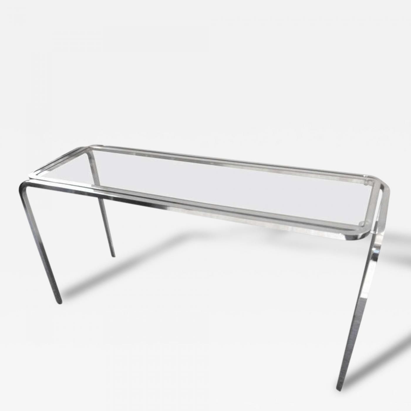 1970's Polished Chrome Glass Sofa Table Inside Polished Chrome Round Console Tables (View 10 of 20)