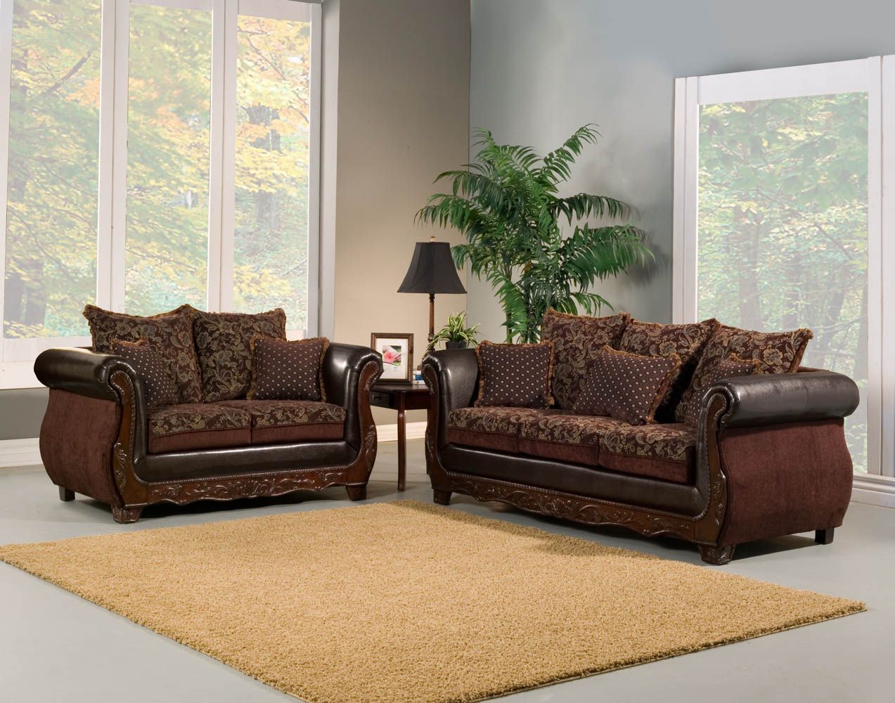 2 Piece Brown Traditional Sofa Set Throughout 2 Piece Round Console Tables Set (Photo 2 of 20)