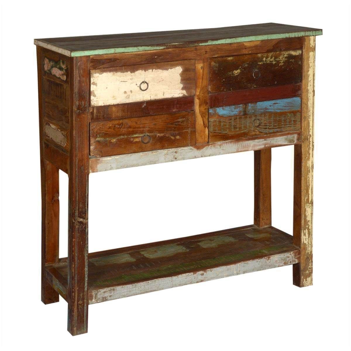 2 Tier Reclaimed Wood Console Table With 4 Drawers Intended For Reclaimed Wood Console Tables (View 7 of 20)