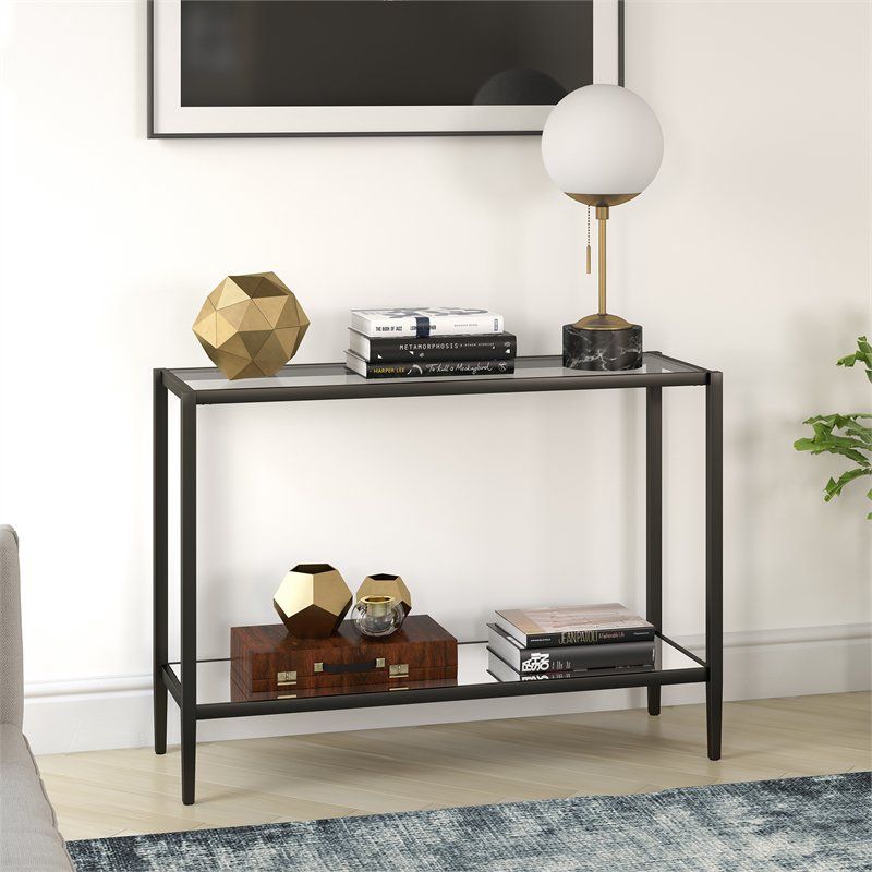 2 Tier Rectangular Modern Sofa Console Table, Mirrored With Geometric Glass Modern Console Tables (Photo 18 of 20)