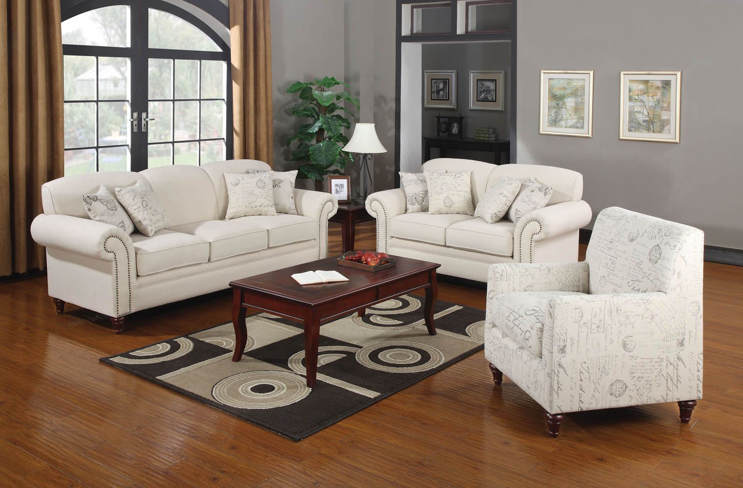 3 Piece Oatmeal Linen Fabric Sofa Set Pertaining To 3 Piece Console Tables (Photo 14 of 20)