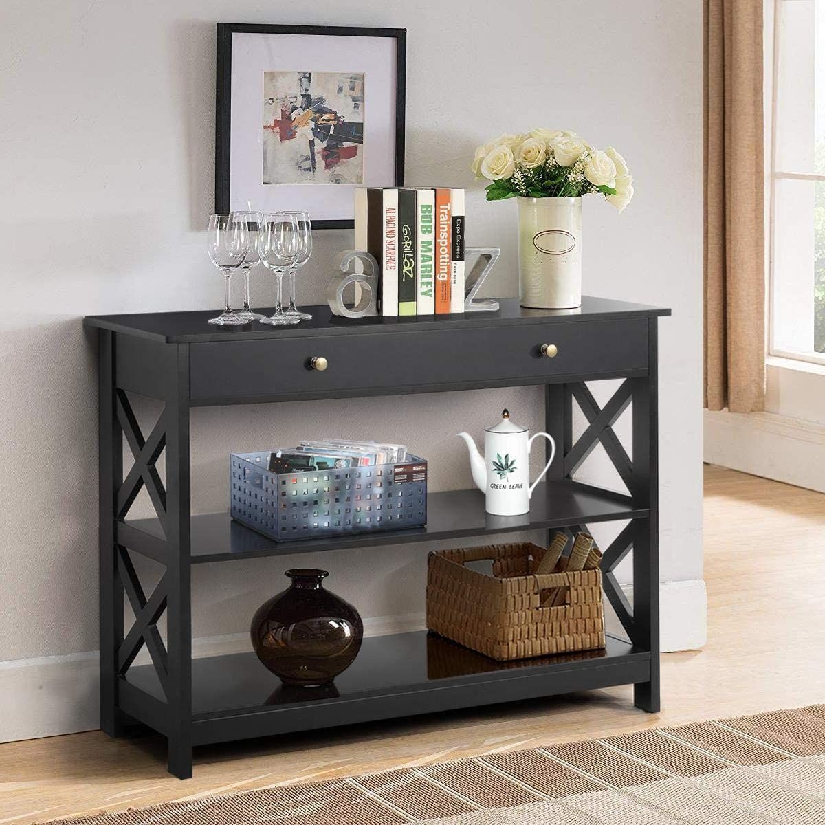 3 Tier Sofa Side Console Table With 1 Drawer And 2 Storage Regarding 3 Tier Console Tables (Photo 1 of 20)