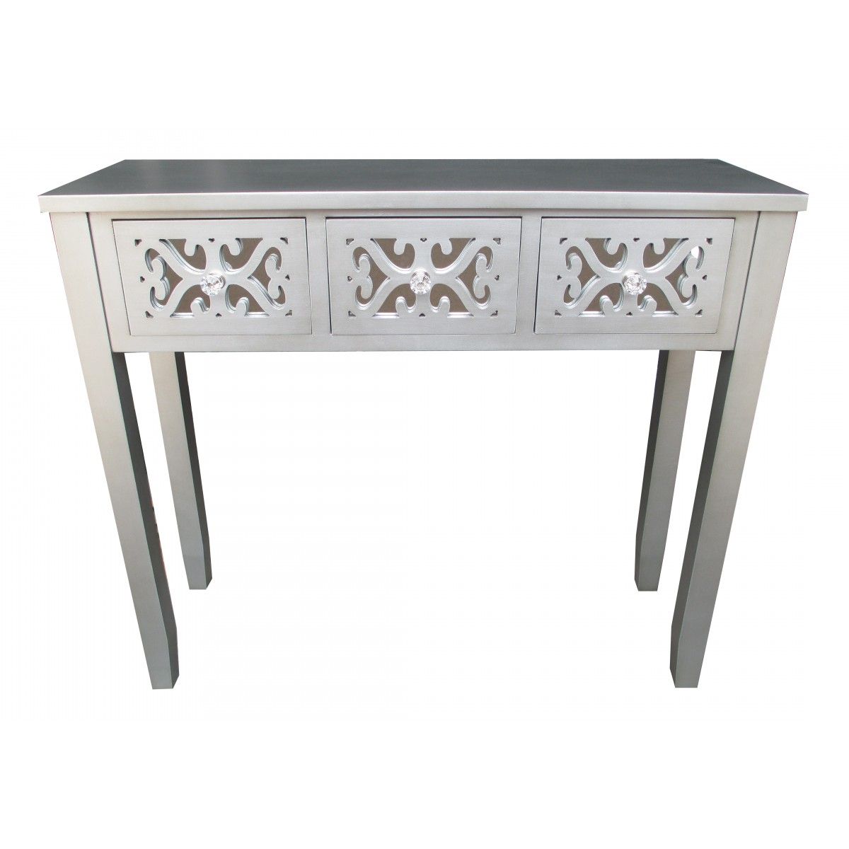 32 Inch H Grey Wooden 3 Drawer Console Table Regarding Gray Wood Black Steel Console Tables (Photo 19 of 20)