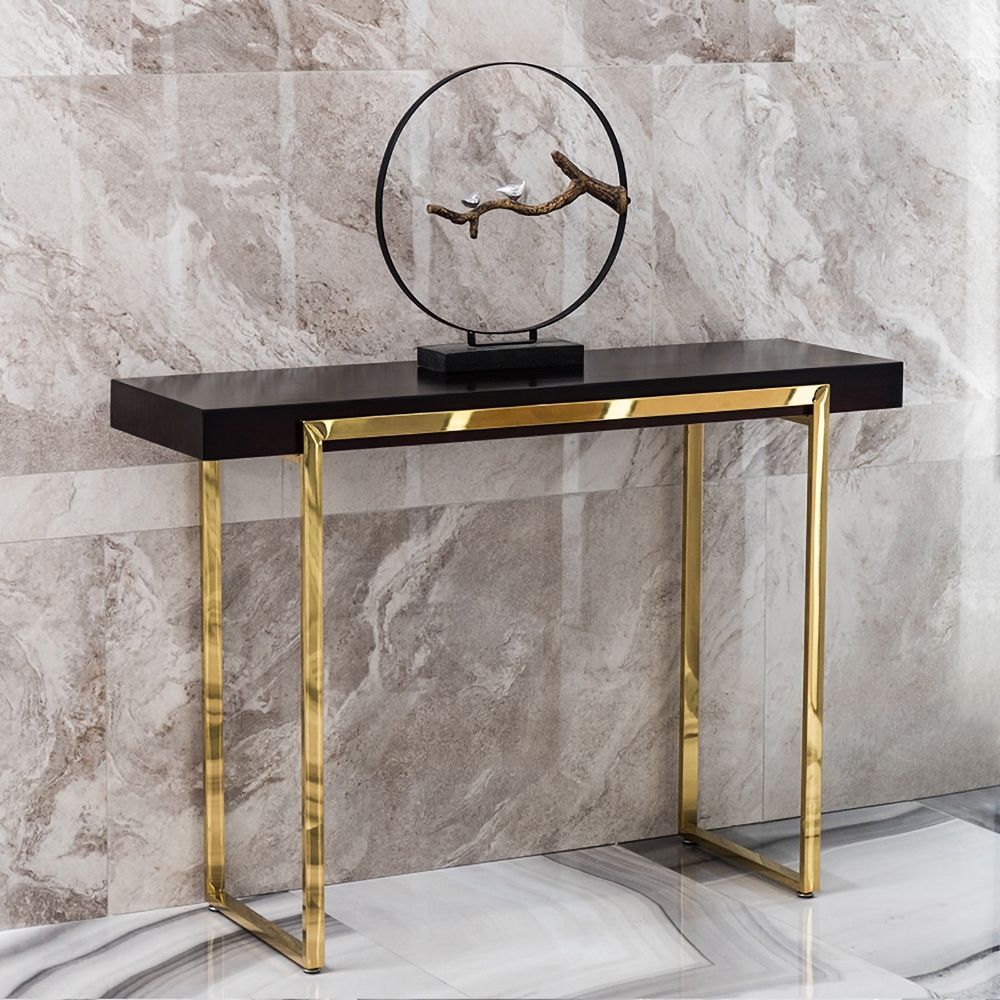 39" Black & Gold Solid Wood Console Table Accent Table For Intended For Gold Console Tables (Photo 13 of 20)