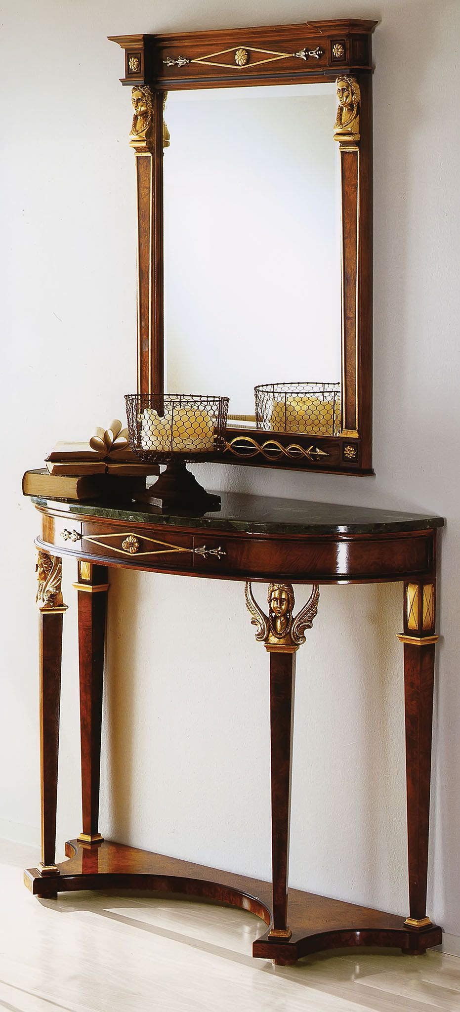 42" W X 16" D X 35" H Hand Carved Console In Walnut Finish Inside Gold And Mirror Modern Cube Console Tables (View 2 of 20)