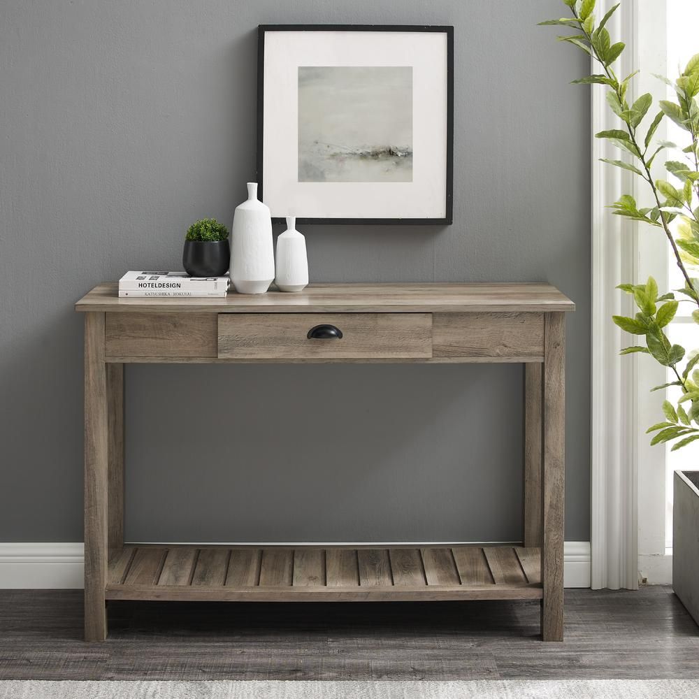 48" Country Style Entry Console Table – Gray Wash Regarding Oceanside White Washed Console Tables (Photo 17 of 20)