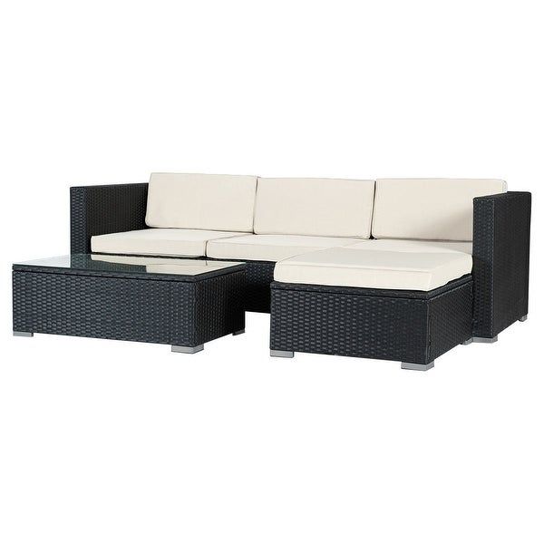 5 Pcs Patio Furniture Set Rattan Wicker Table Shelf Garden Throughout Black And Tan Rattan Console Tables (View 5 of 20)
