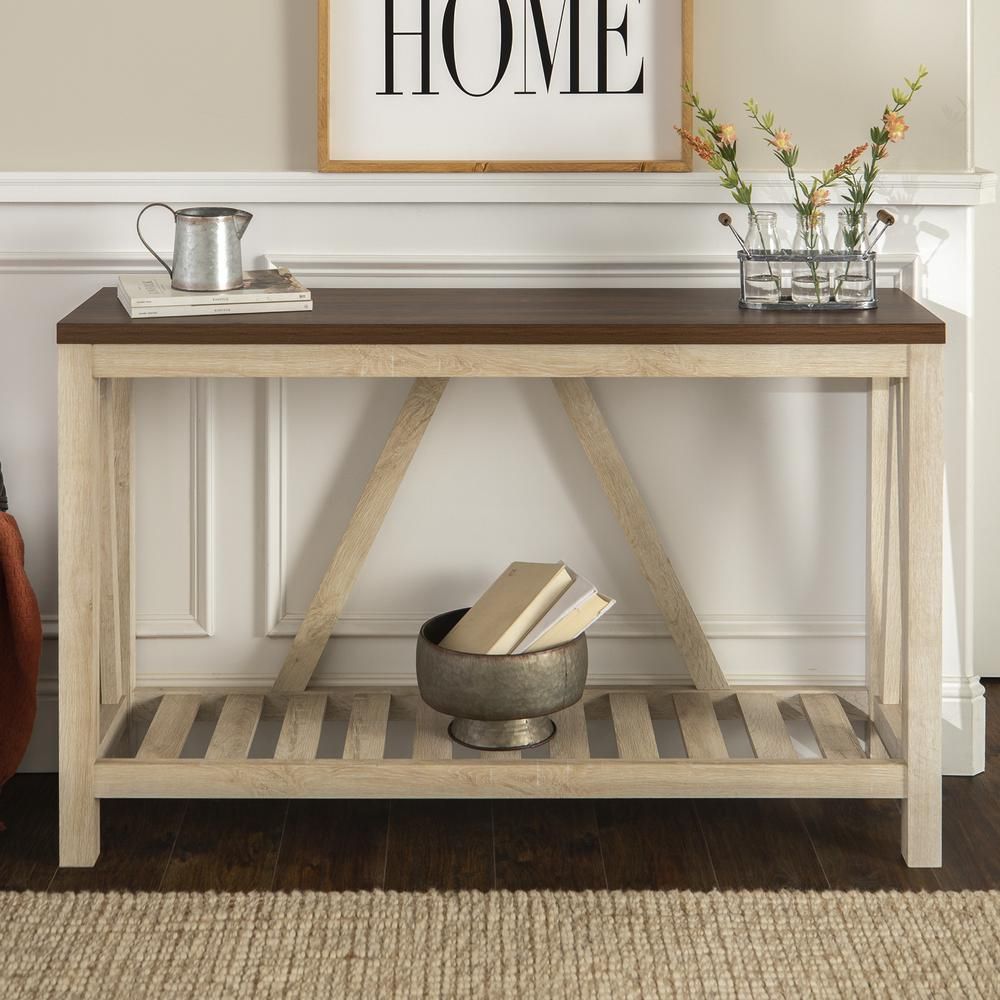 52" A Frame Rustic Entry Console Table – Dark Walnut/white Oak Regarding Rustic Oak And Black Console Tables (Photo 10 of 20)