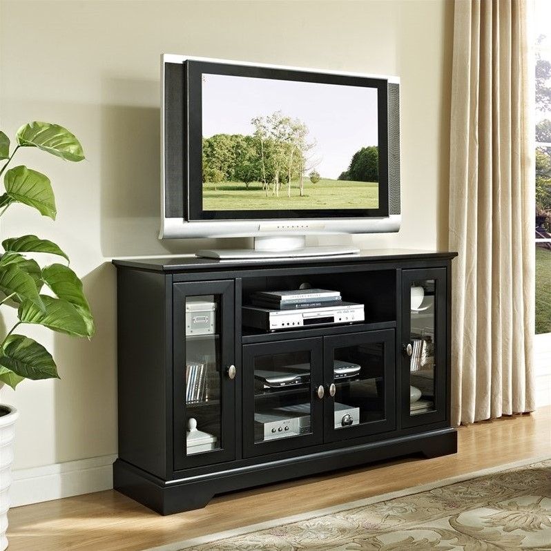 52" Highboy Style Wood Tv Stand In Black – W52c32bl With Regard To Matte Black Console Tables (Photo 12 of 20)