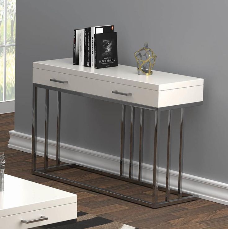 723139 Orren Ellis 2 Drawer Glossy White Chrome Metal Inside Chrome Console Tables (View 2 of 20)