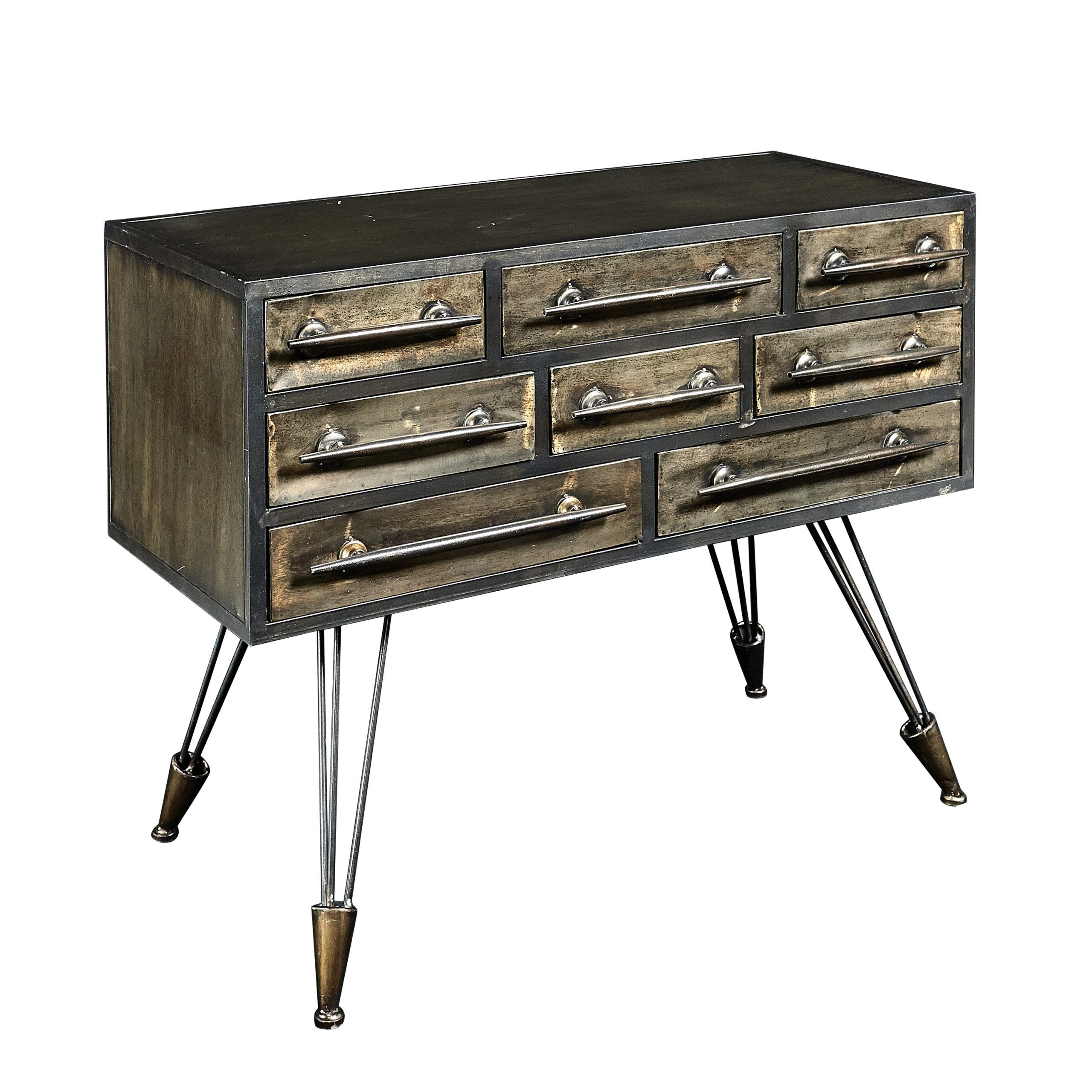 8 Drawers Metal Console Table With Hairpin Legs, Brass And With Metal Console Tables (View 7 of 20)