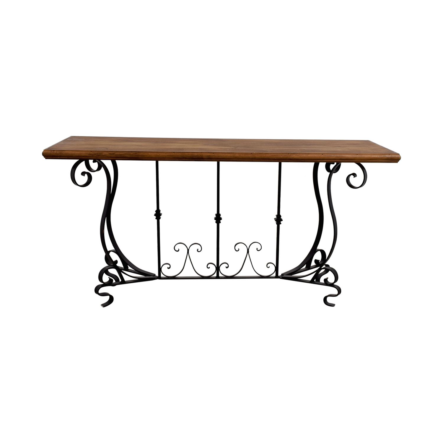 90% Off – Black Iron Scroll Base And Rustic Wood Console Pertaining To Black Metal Console Tables (View 5 of 20)