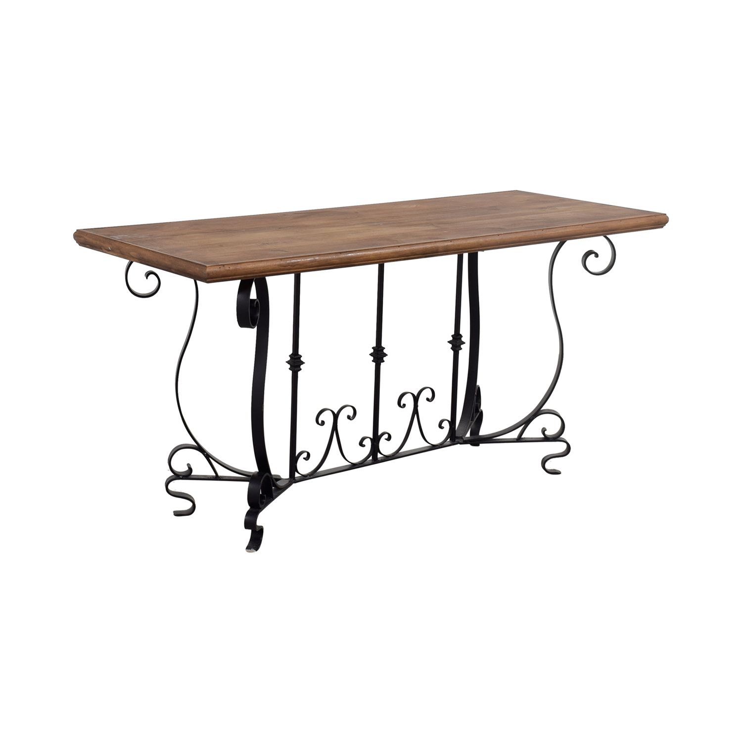 90% Off – Black Iron Scroll Base And Rustic Wood Console With Black Metal Console Tables (View 8 of 20)