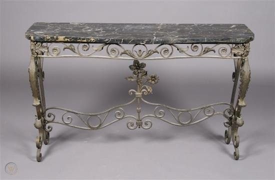 A Wrought Iron And Marble Console Table, Height 31 1/2 X Inside Marble Console Tables Set Of  (View 18 of 20)