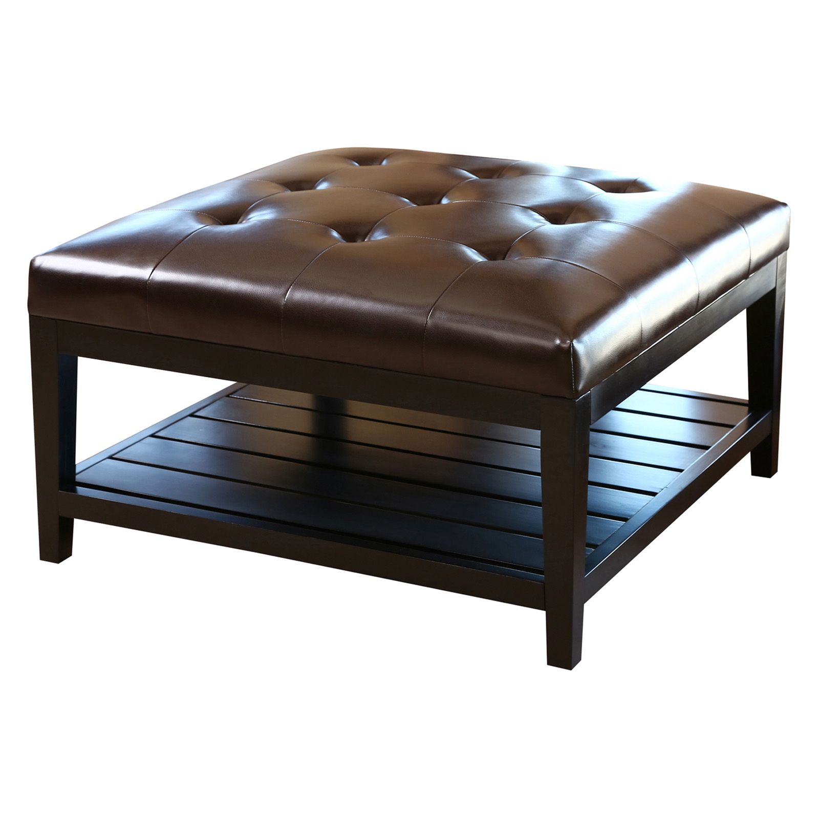 Abbyson Living Villagio Tufted Leather Square Coffee Table Within Tufted Ottoman Console Tables (View 7 of 20)