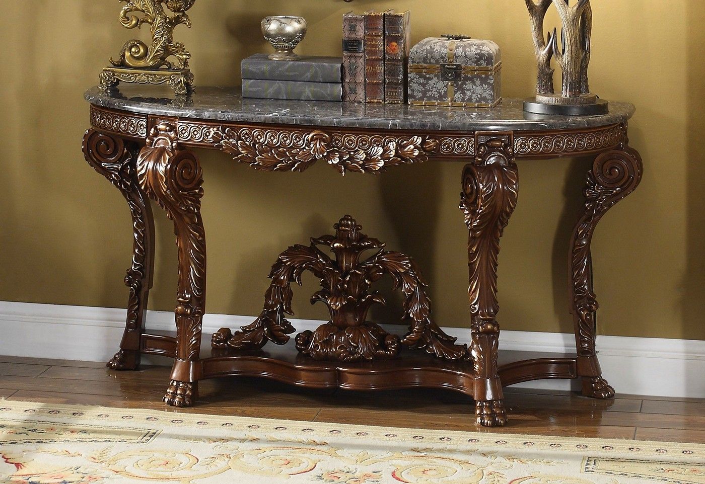 Adelisa Traditional Hand Carved Marble Top Console Table Throughout Marble Console Tables (View 3 of 20)