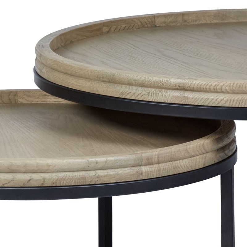 Alessandro 2 Piece Oak Topped Metal Round Nesting Coffee Throughout 2 Piece Round Console Tables Set (Photo 3 of 20)