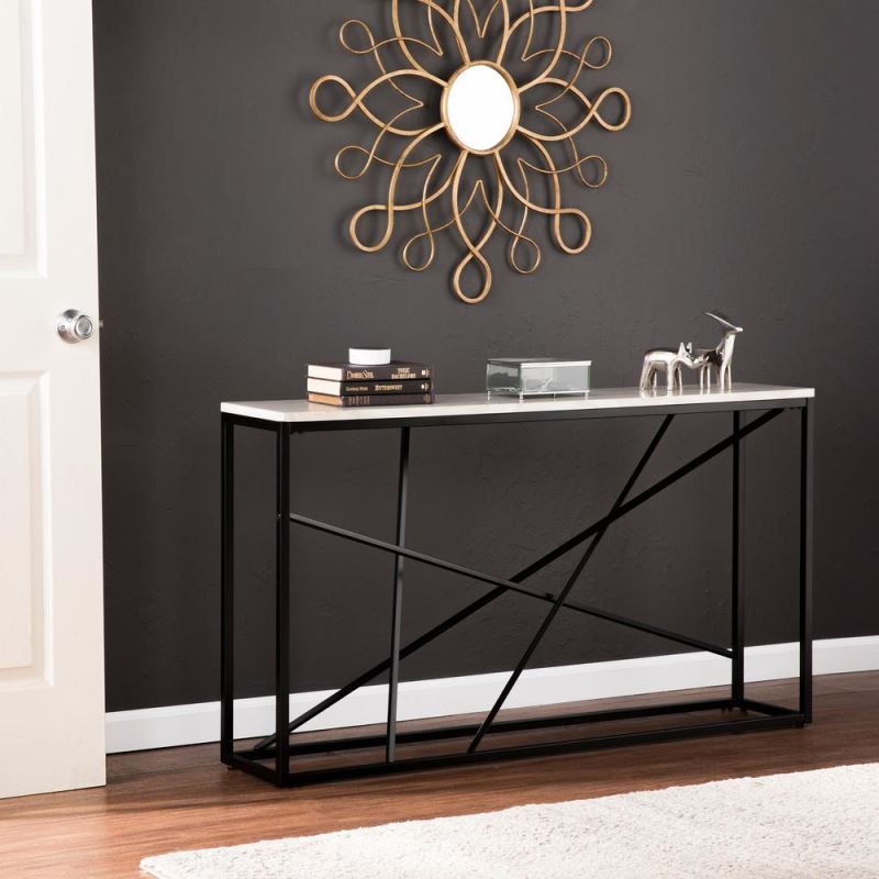 Alinta White Marble And Black Metal Silhouette Frame Throughout Black Metal Console Tables (View 14 of 20)
