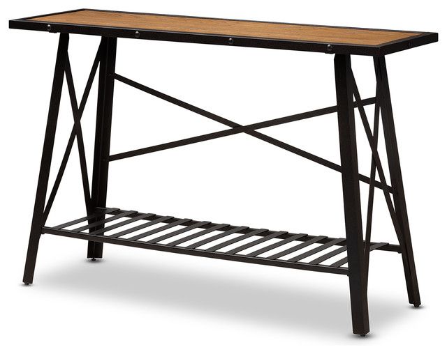 Allaire Vintage Industrial Style Wood And Dark Bronze In Rustic Bronze Patina Console Tables (View 11 of 20)