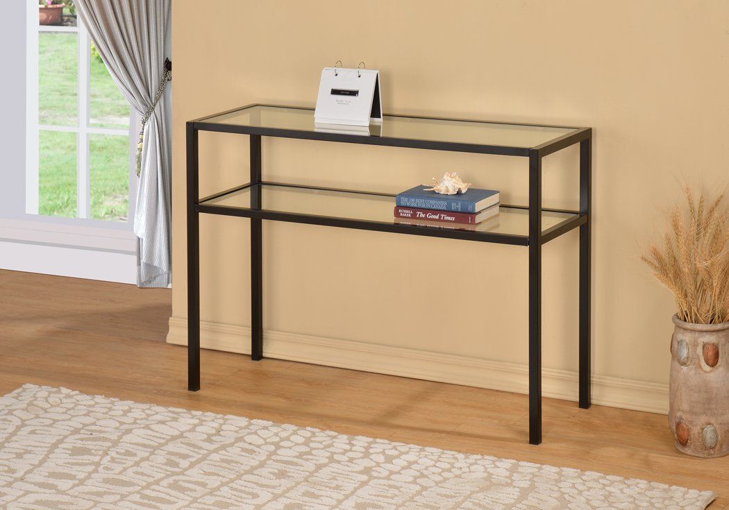 Amazon – Black Metal Glass Accent Sofa Console Table Within Antique White Black Console Tables (Photo 10 of 20)