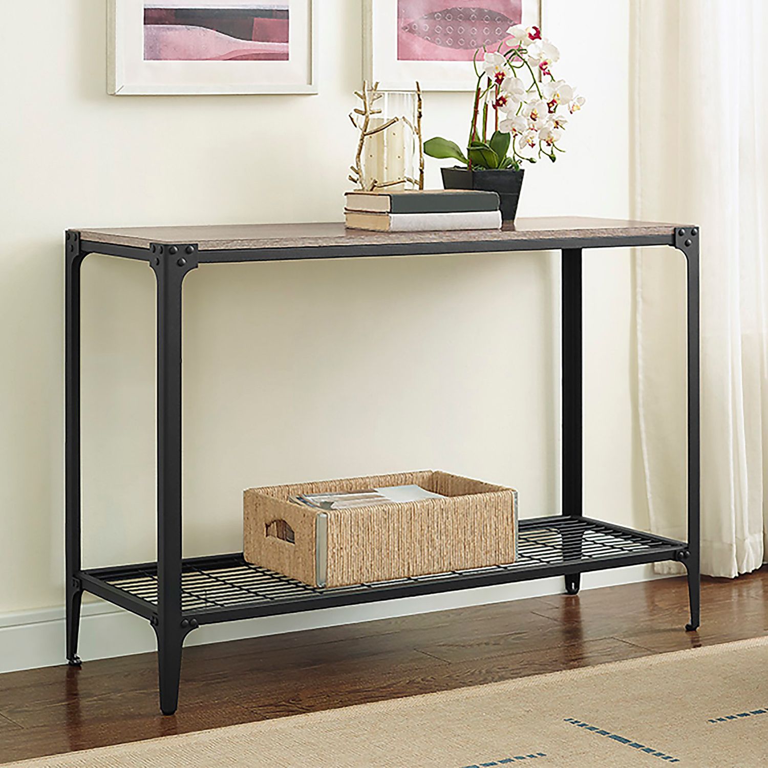 Angle Iron Rustic Console Table – Pier1 Imports With Rustic Oak And Black Console Tables (Photo 15 of 20)