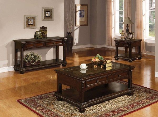 Anondale Traditional Brown Cherry Wood Coffee Table Set With Regard To Dark Coffee Bean Console Tables (View 4 of 20)