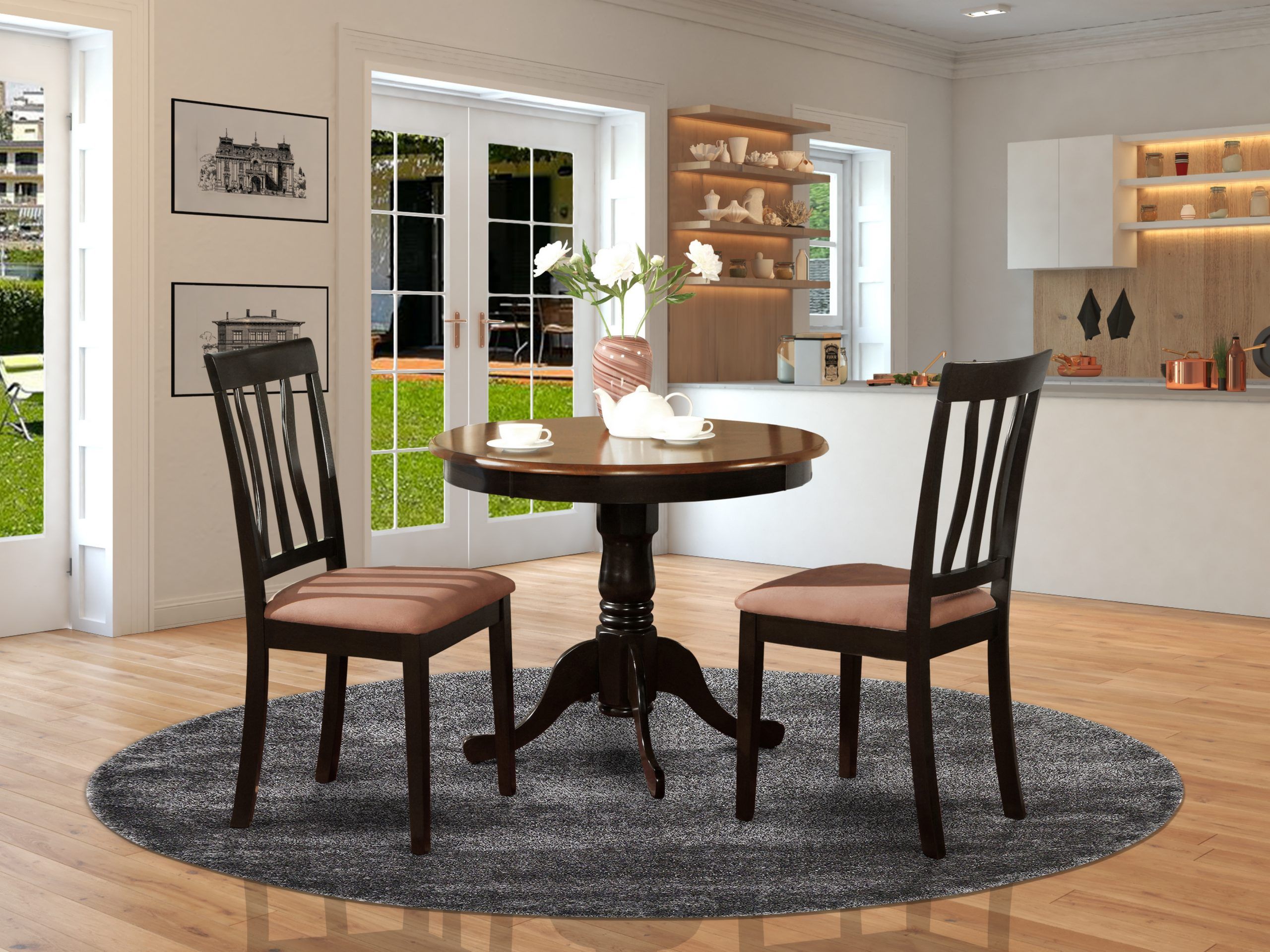 Anti3 Blk C 3 Pc Kitchen Table Set Round Kitchen Table Pertaining To 2 Piece Round Console Tables Set (Photo 5 of 20)