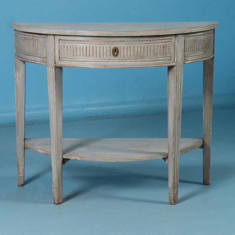 Antique 19th Century Swedish Gustavian Demilune Console With Vintage Gray Oak Console Tables (View 8 of 20)