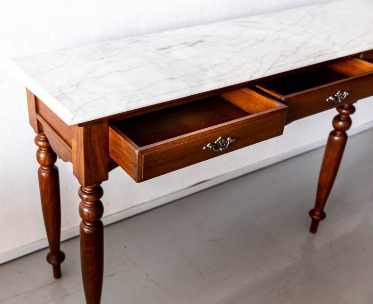 Antique British Colonial Console Table With Marble Top With Regard To Marble Top Console Tables (View 16 of 20)