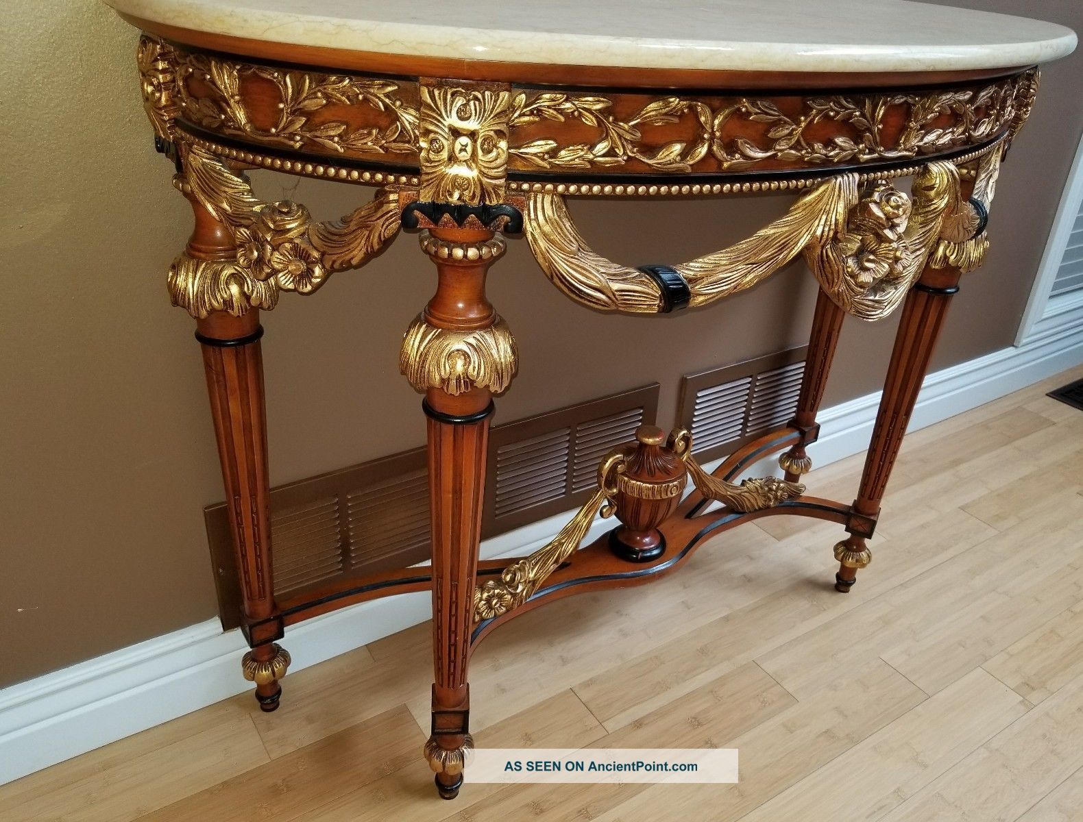 Antique Console Marble And Wood Gold And Black Table Inside Antique Blue Gold Console Tables (View 9 of 20)