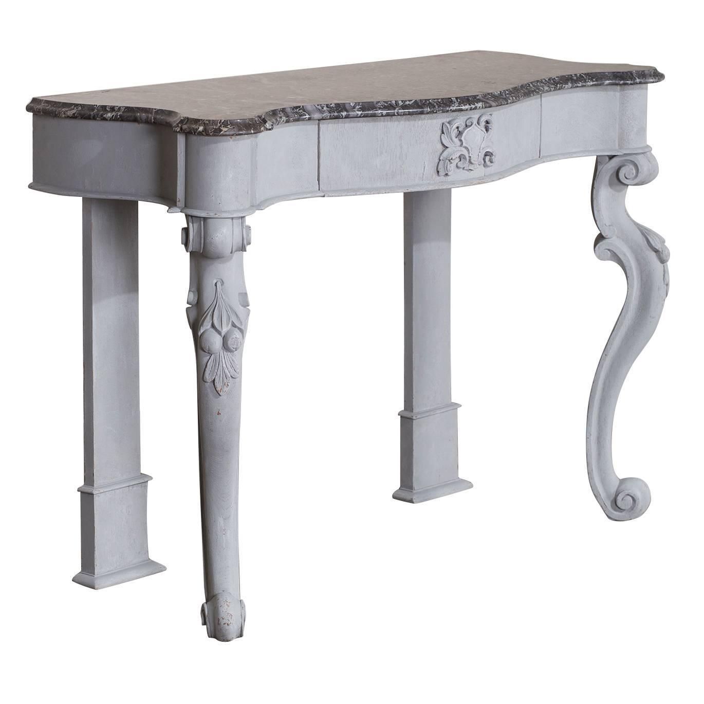 Antique English Painted Oak Console Table With Marble Top Regarding Honey Oak And Marble Console Tables (View 11 of 20)