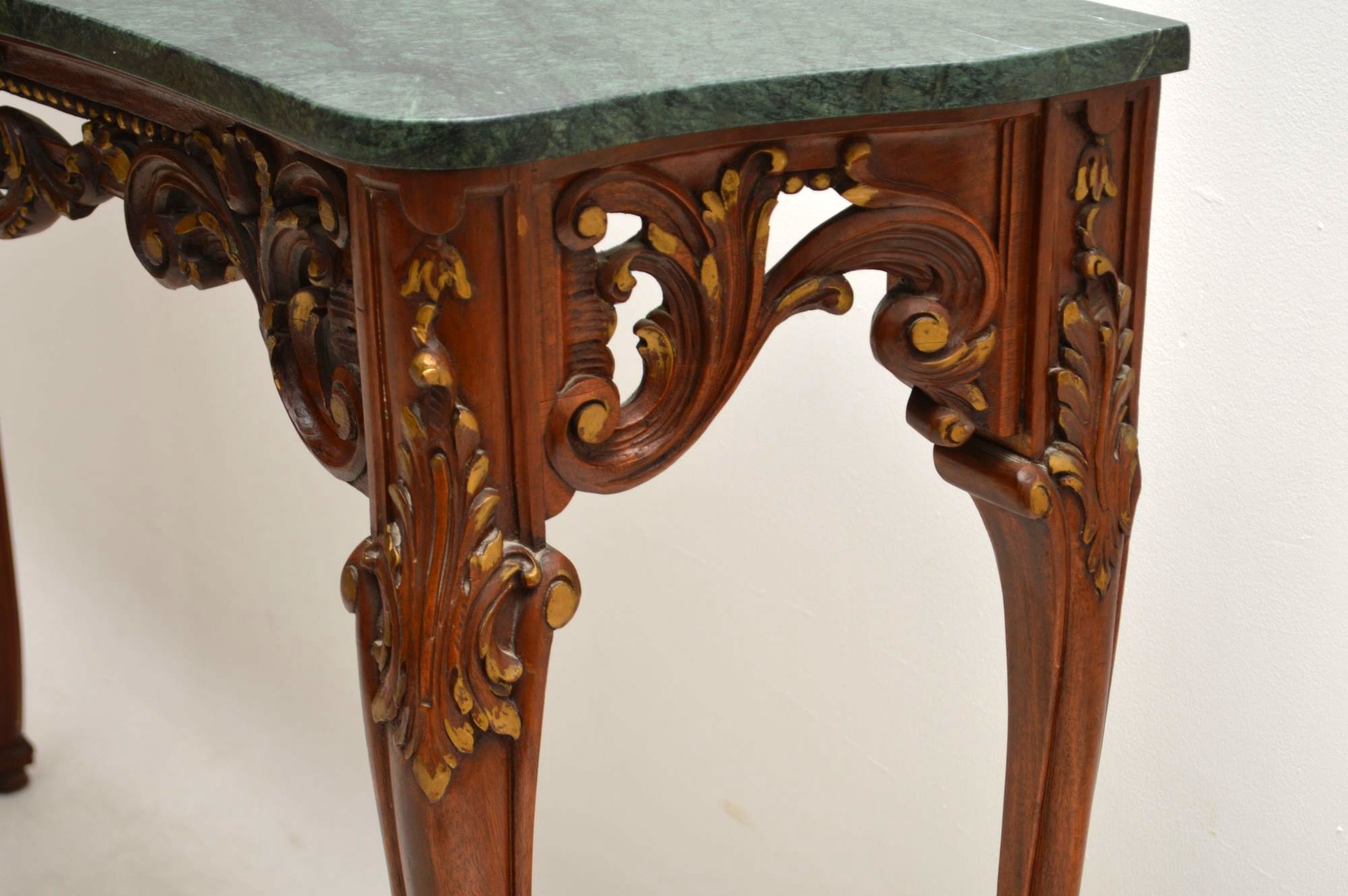 Antique French Carved Walnut Marble Top Console Table Throughout Antique Blue Wood And Gold Console Tables (Photo 14 of 20)