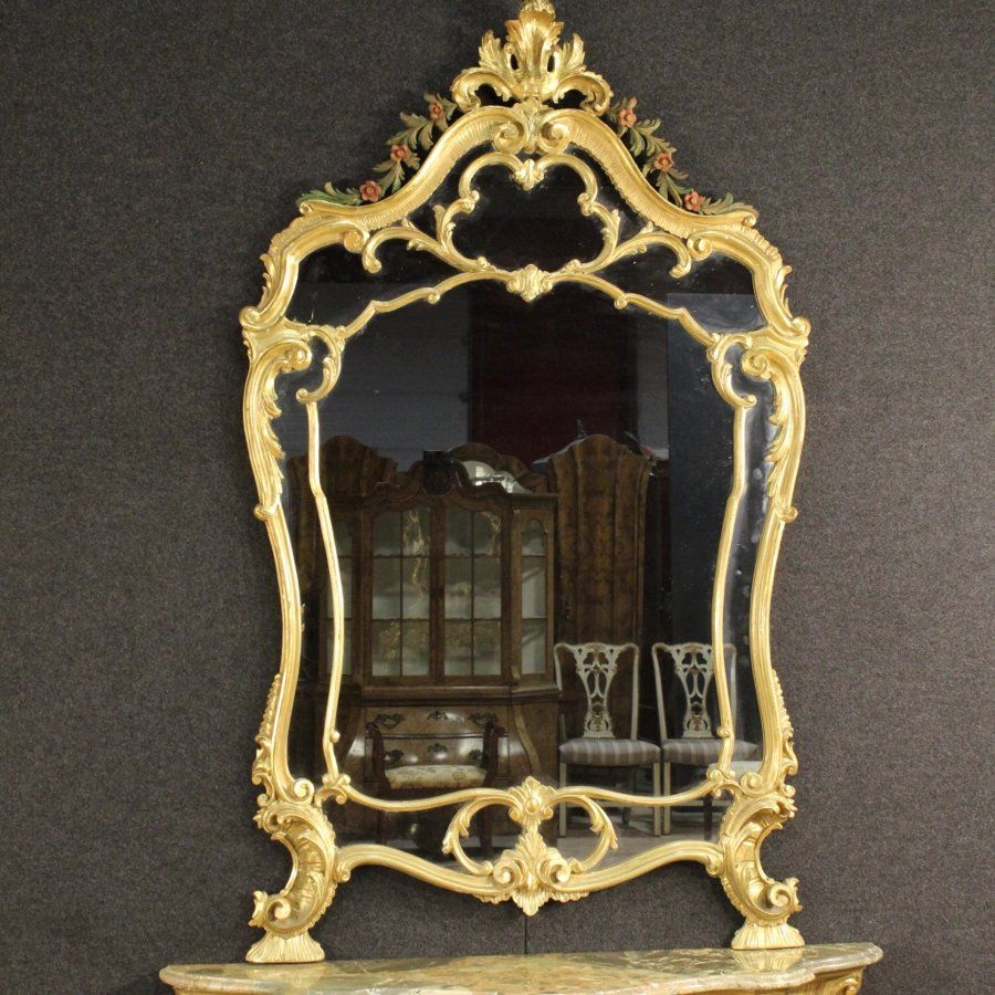 Antique French Golden Console Table With Mirror With Throughout Antique Mirror Console Tables (View 11 of 20)