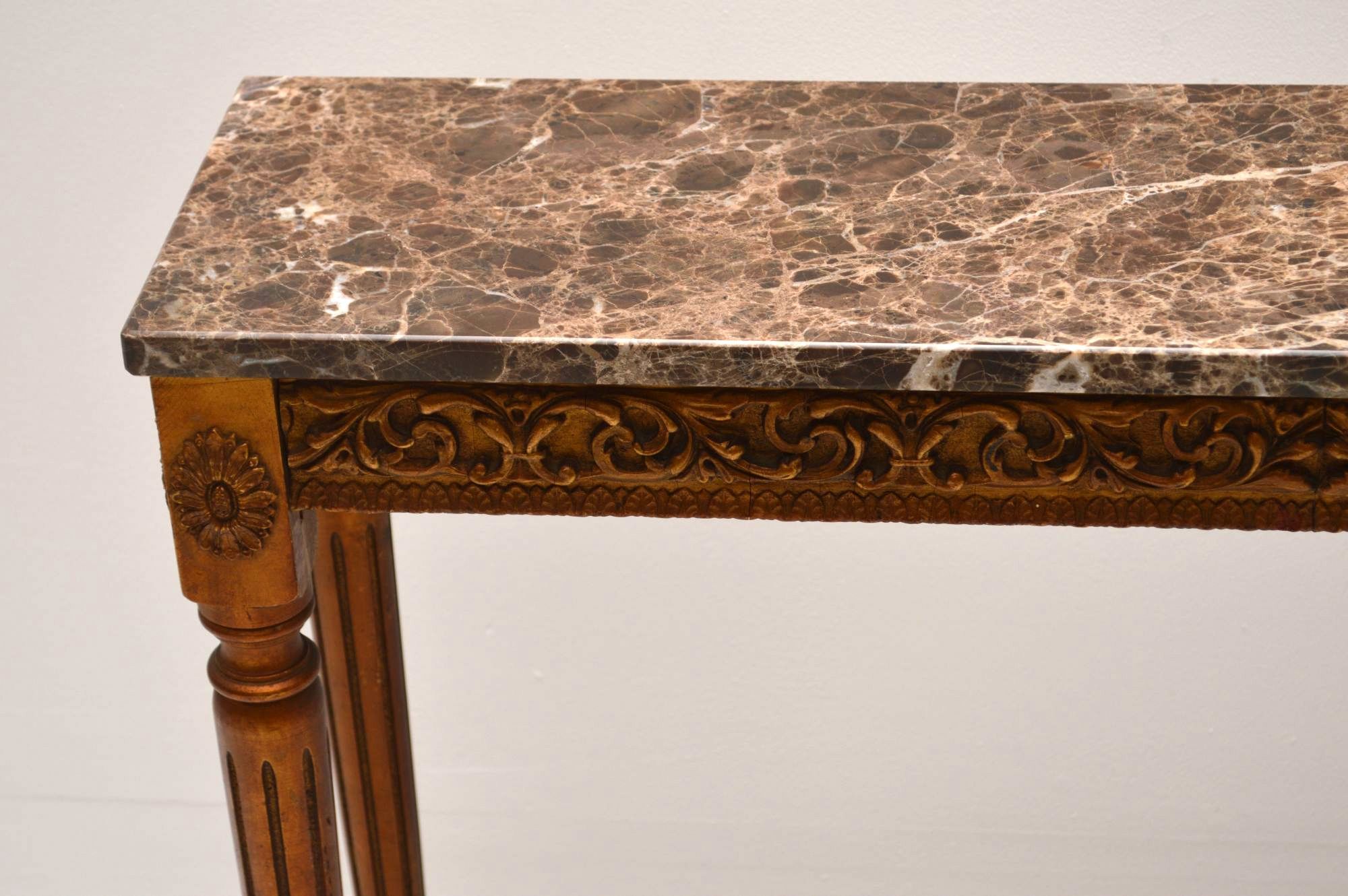 Antique French Marble Top Gilt Wood Console Table Inside Marble Console Tables Set Of  (View 12 of 20)